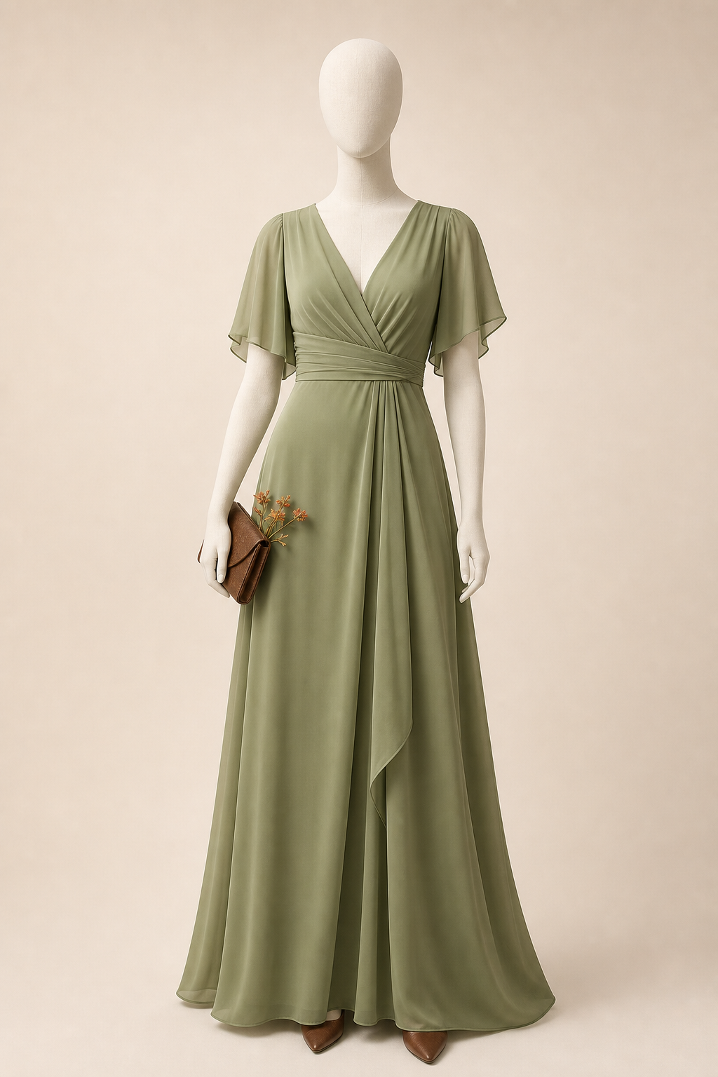 Mannequin en robe fluide vert sauge
