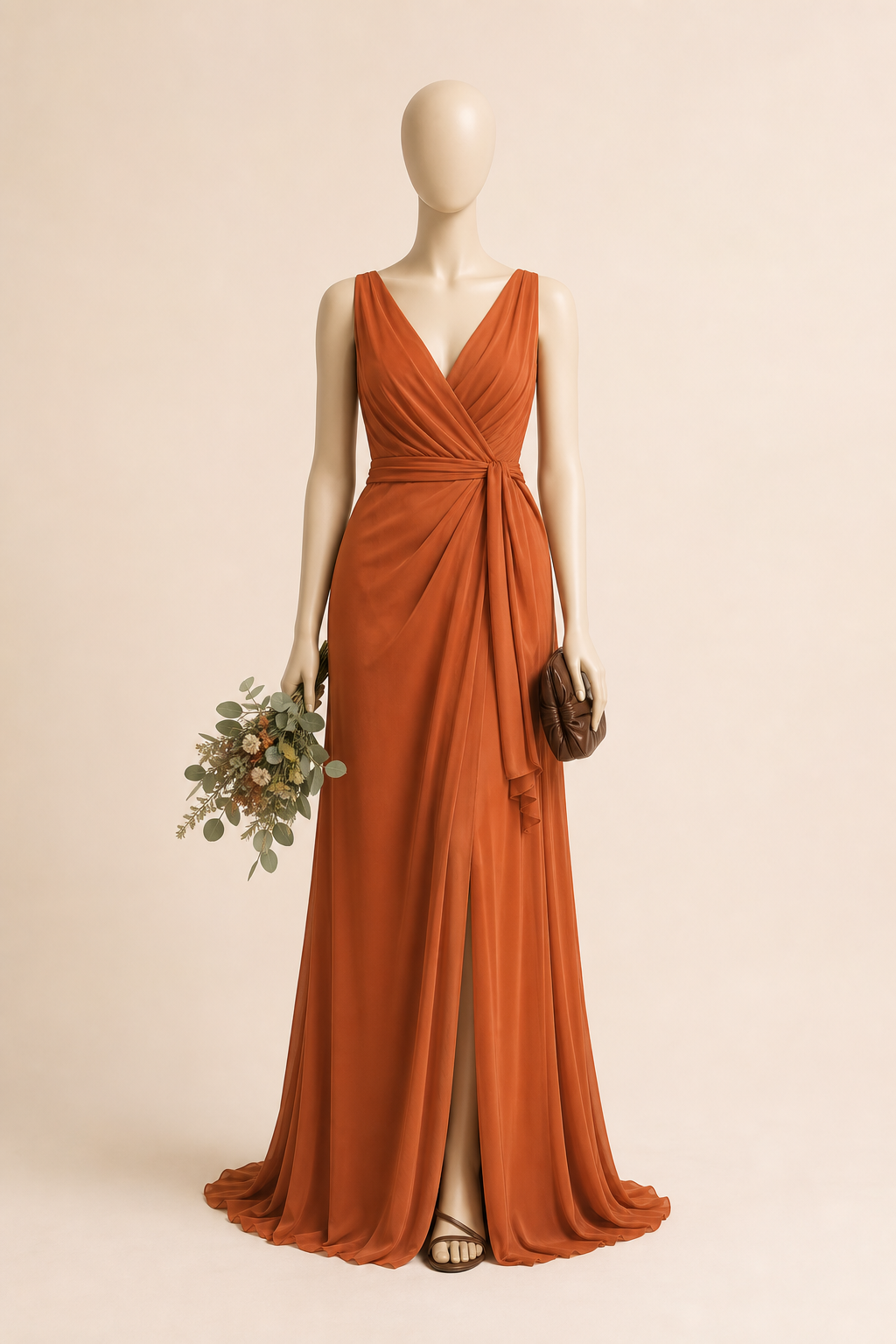 Mannequin en robe fluide terracotta